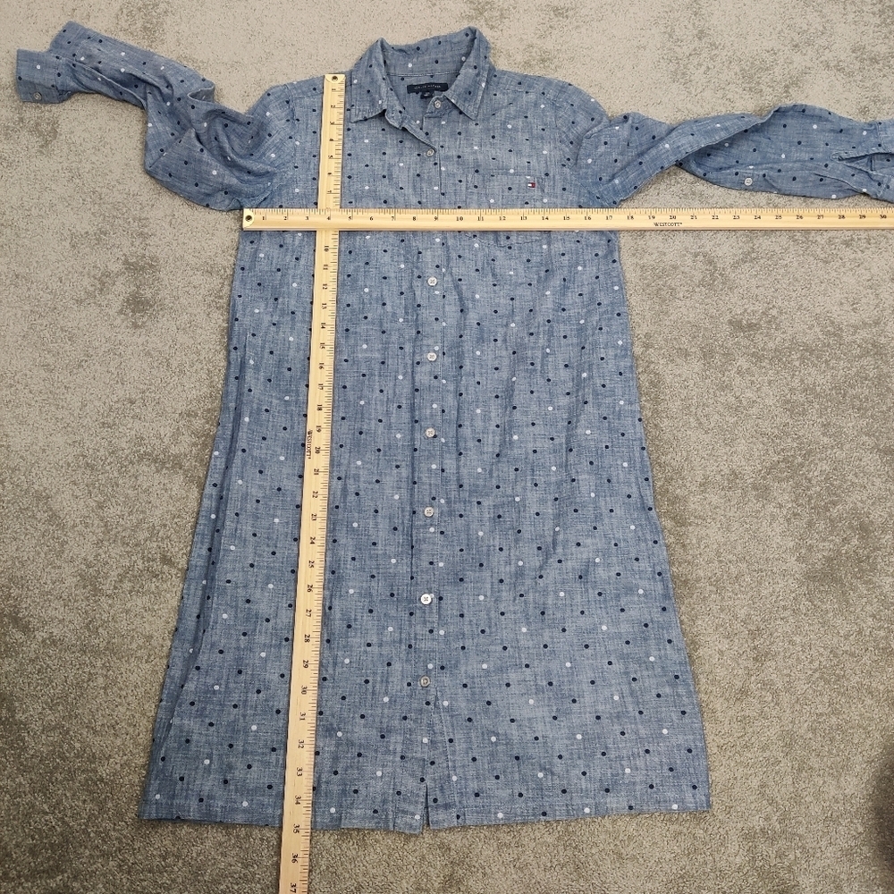 Tommy Hilfiger Women's Button Down Shirt Tunic Jean Dress Blue Polka Dot Denim - Picture 5 of 8